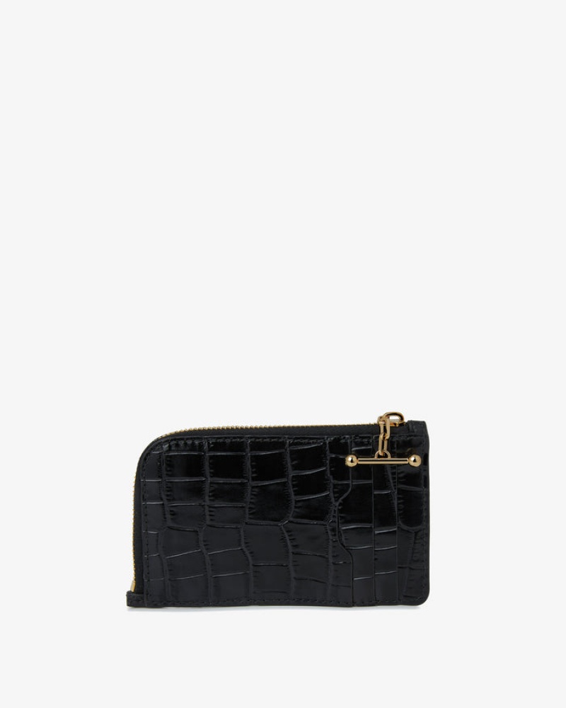 Black Strathberry Princes Street Zip Croc-Embossed Leather Wallet | UK UDNZ-27845