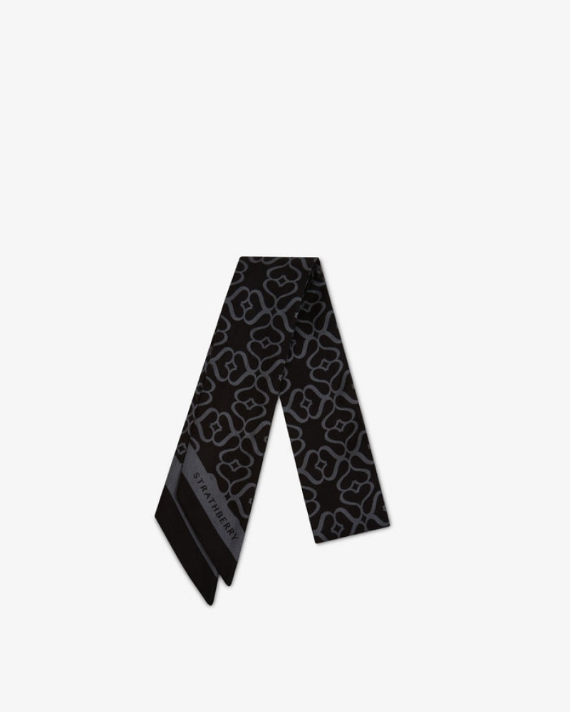 Black Strathberry Silk Skinny Scarf | UK RJKH-30461