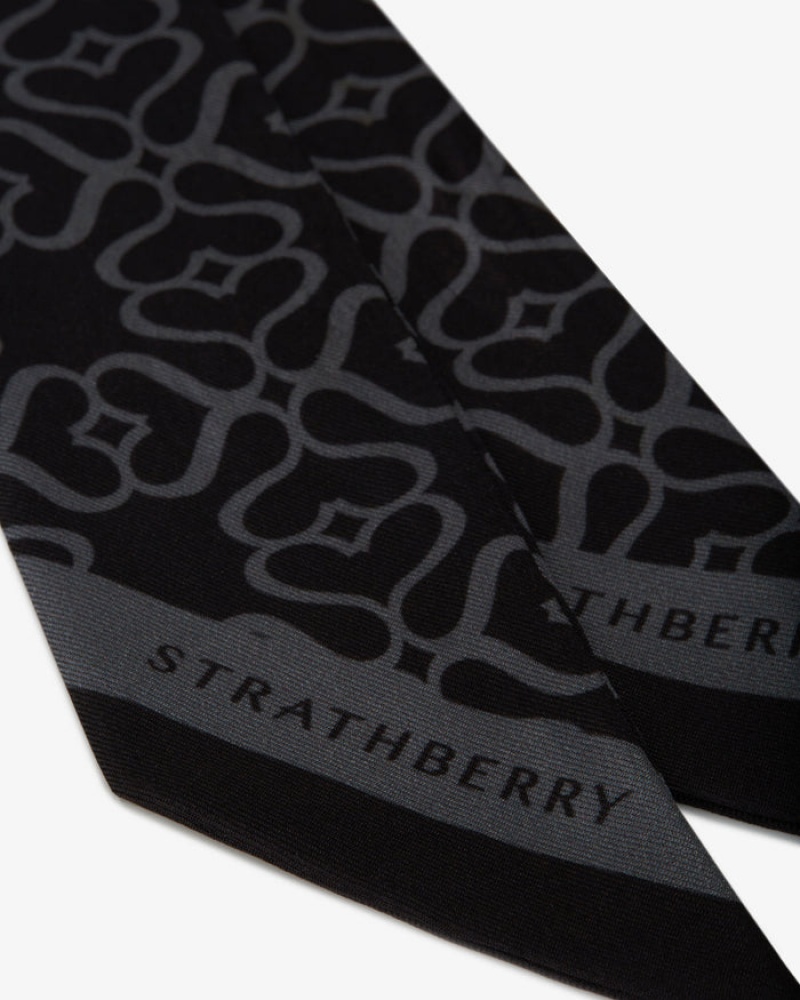 Black Strathberry Silk Skinny Scarf | UK RJKH-30461