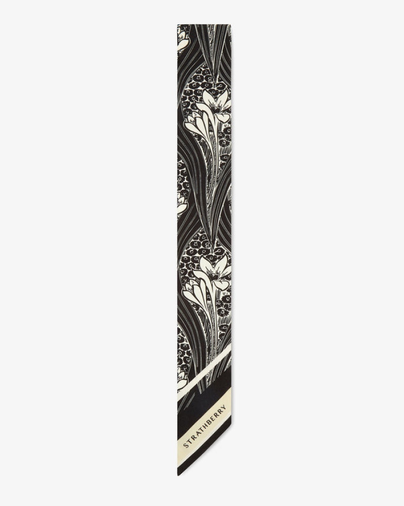 Black Strathberry Silk Skinny Scarf | UK TZFY-97204