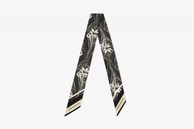 Black Strathberry Silk Skinny Scarf | UK TZFY-97204