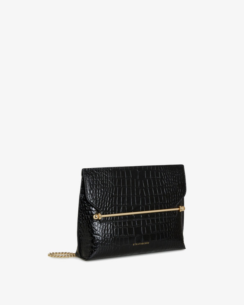 Black Strathberry Stylist Croc-Embossed Leather Clutch Bag | UK SJNM-16072