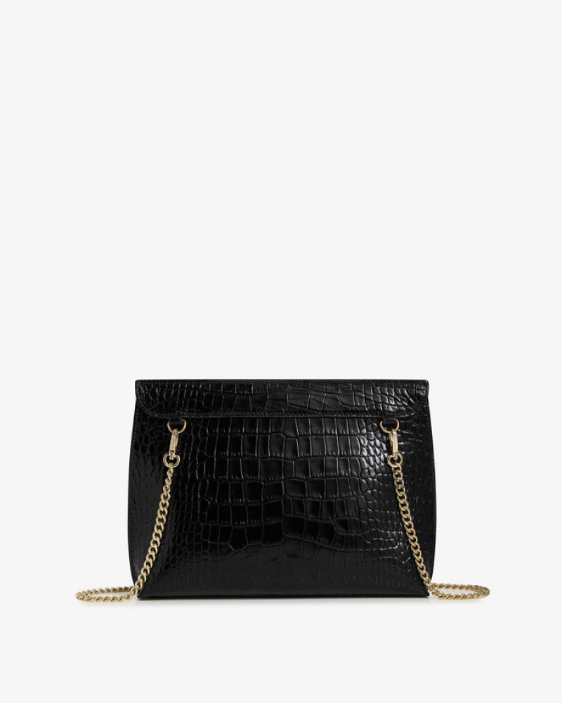 Black Strathberry Stylist Croc-Embossed Leather Clutch Bag | UK SJNM-16072