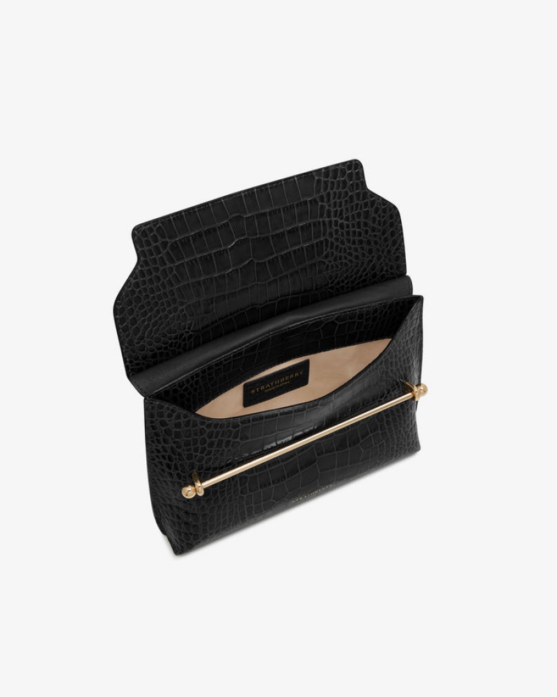 Black Strathberry Stylist Croc-Embossed Leather Clutch Bag | UK SJNM-16072