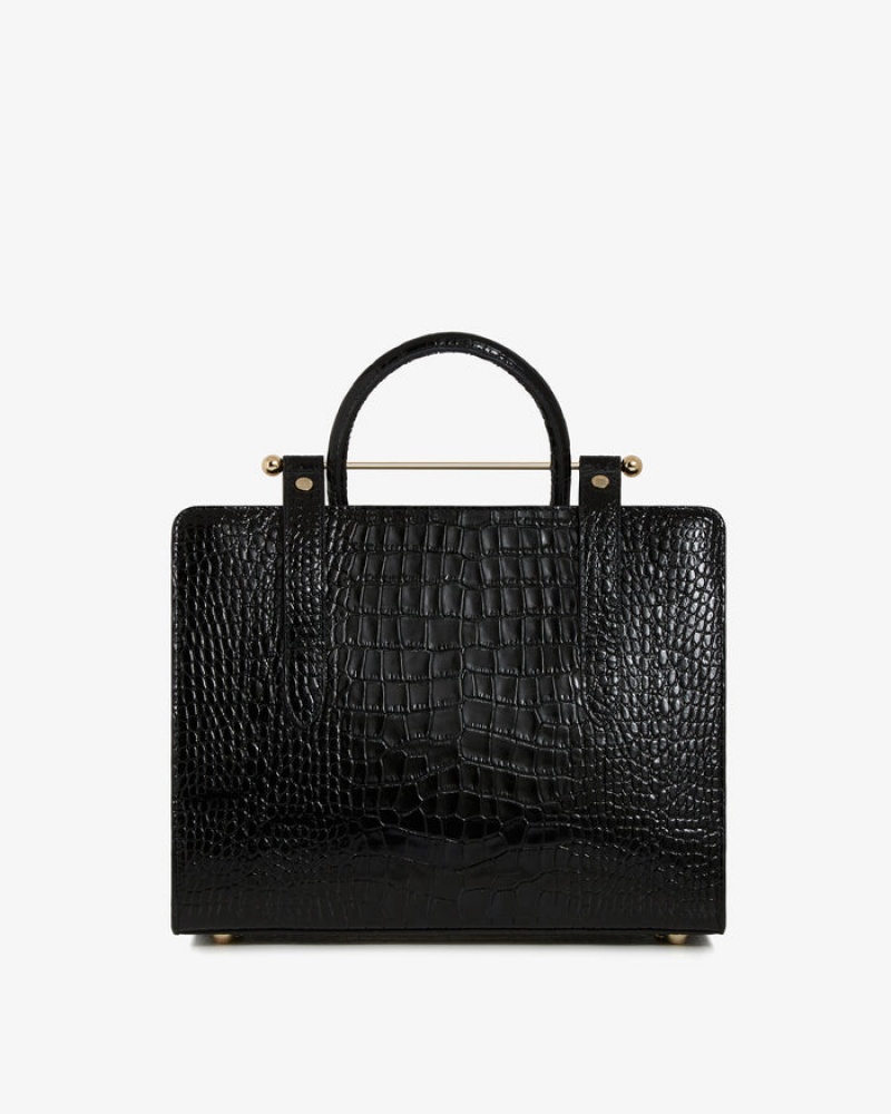 Black Strathberry The Midi Tote Croc-Embossed Leather Crossbody Bag | UK LMJK-01542