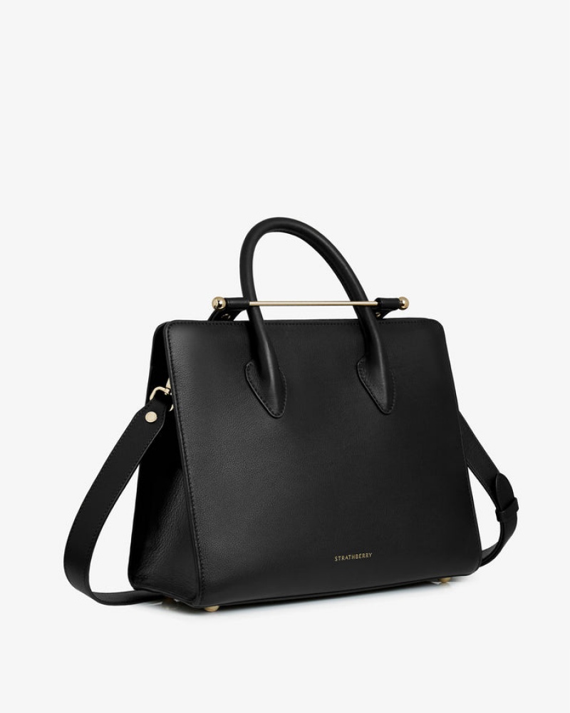 Black Strathberry The Midi Tote Shoulder Bag | UK DTRX-67813