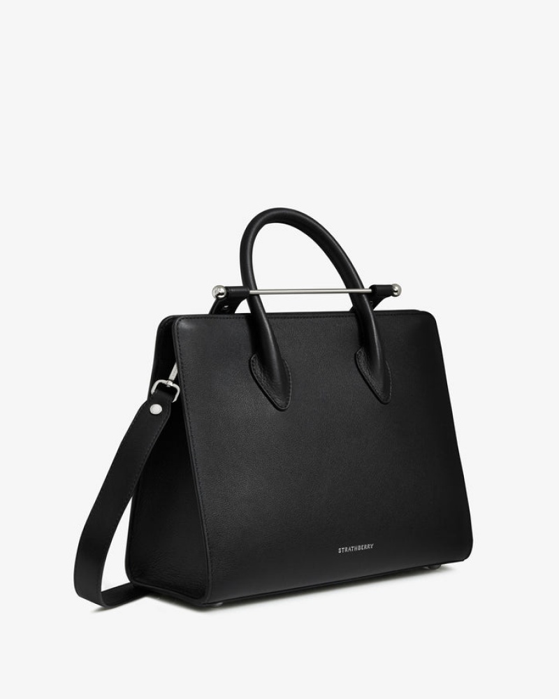 Black Strathberry The Midi Tote With Hardware Crossbody Bag | UK SBIJ-74190