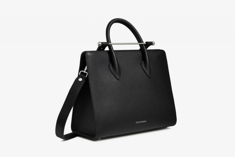 Black Strathberry The Midi Tote With Hardware Crossbody Bag | UK SBIJ-74190