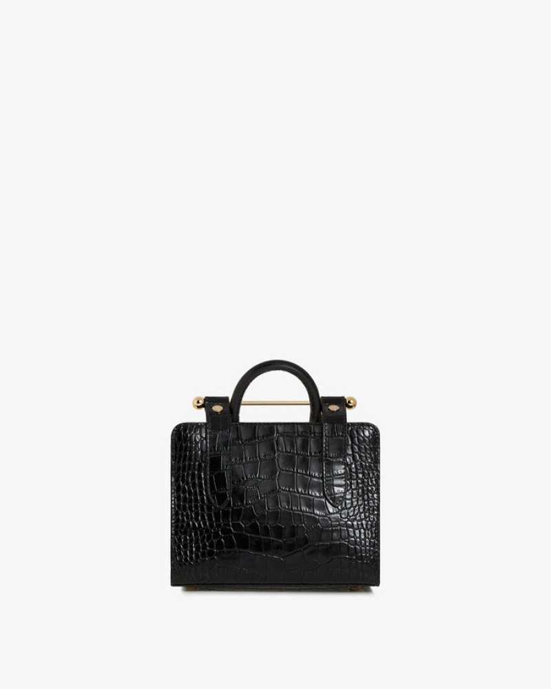 Black Strathberry The Nano Tote Croc-Embossed Leather Mini Bag | UK EKFY-79812