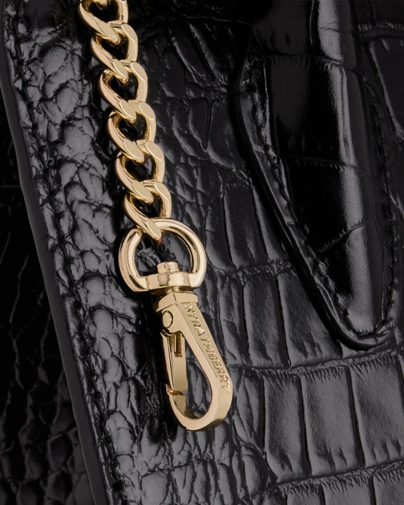 Black Strathberry The Nano Tote Croc-Embossed Leather Mini Bag | UK EKFY-79812