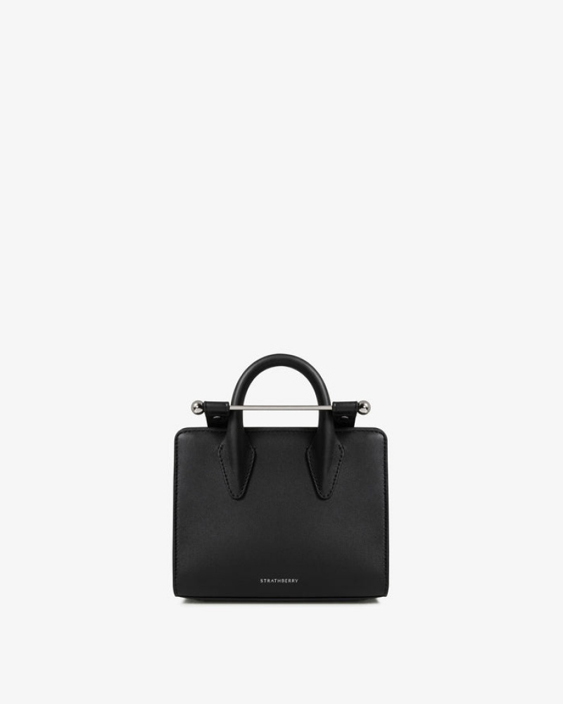 Black Strathberry The Nano Tote With Hardware Mini Bag | UK NEUI-95210