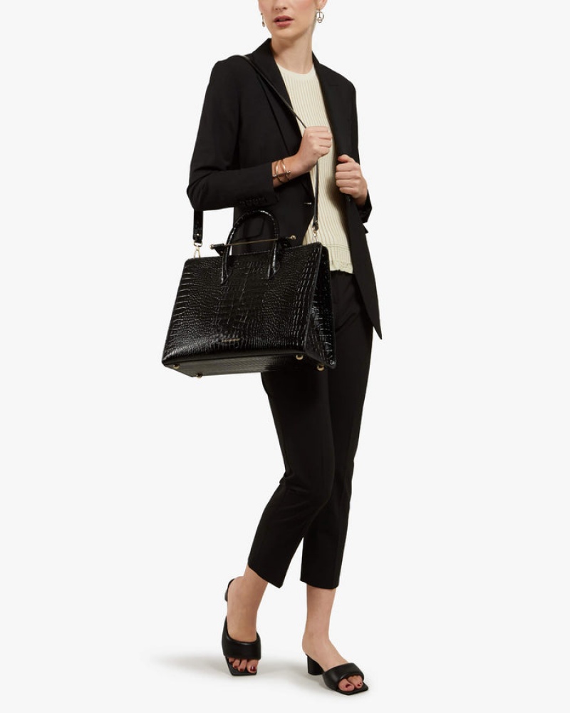 Black Strathberry The Tote Croc-Embossed Leather Shoulder Bag | UK WIUO-57948