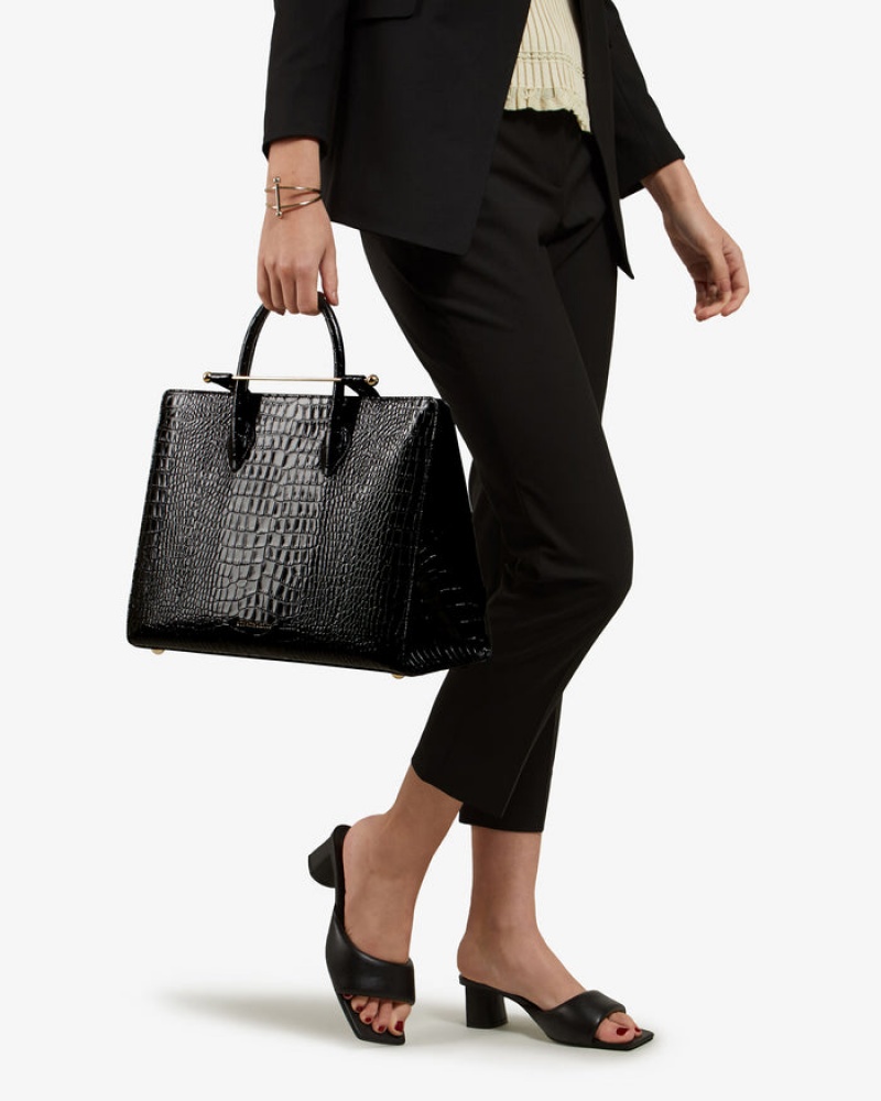 Black Strathberry The Tote Croc-Embossed Leather Shoulder Bag | UK WIUO-57948