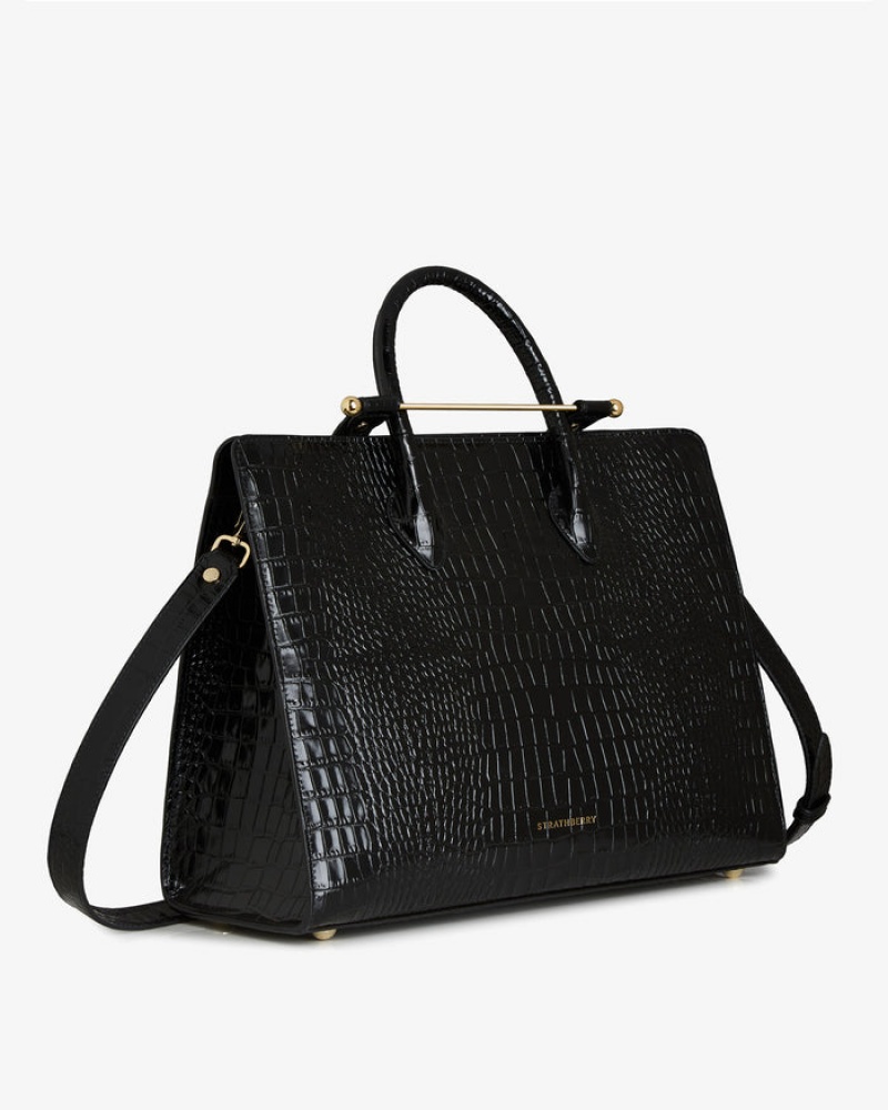 Black Strathberry The Tote Croc-Embossed Leather Shoulder Bag | UK WIUO-57948