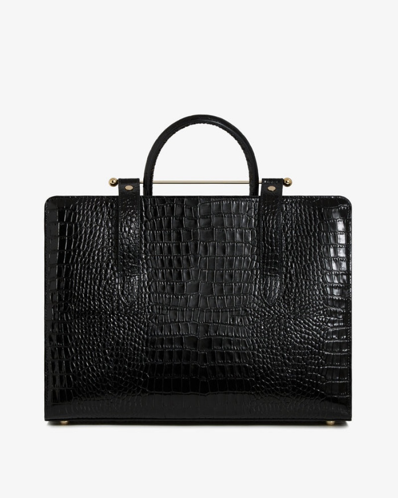 Black Strathberry The Tote Croc-Embossed Leather Shoulder Bag | UK WIUO-57948