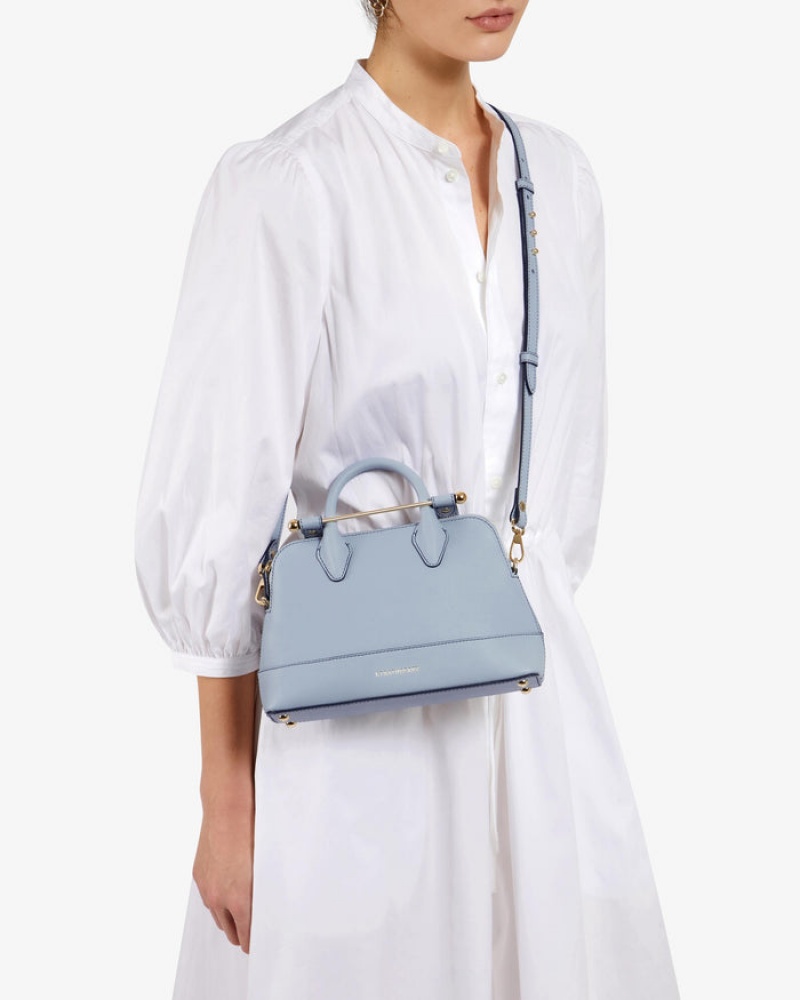 Blue Strathberry Dome Mini With Edge/Stitch Top Handle Bag | UK AQRG-50269