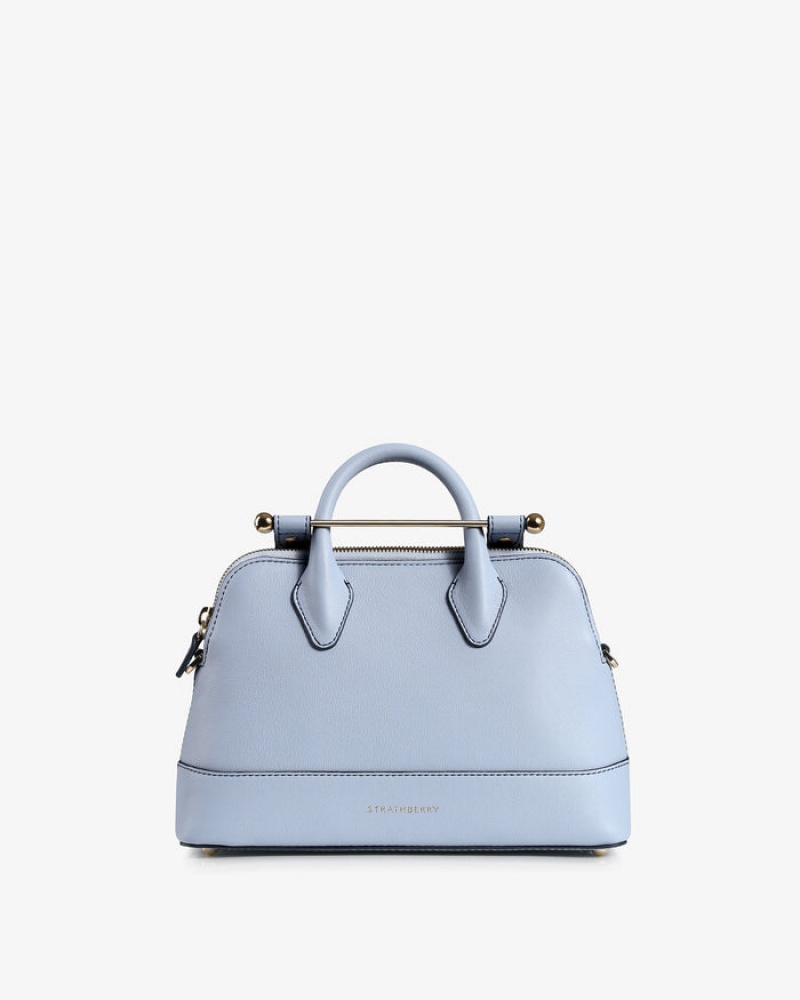 Blue Strathberry Dome Mini With Edge/Stitch Top Handle Bag | UK AQRG-50269