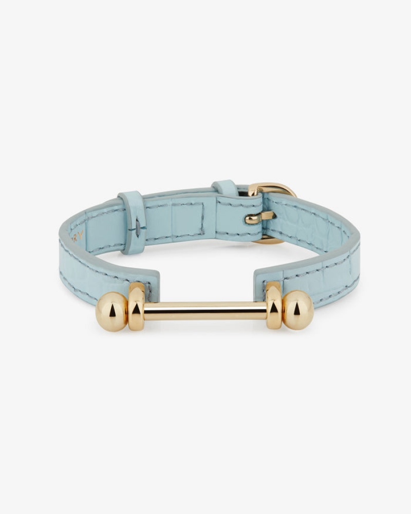 Blue Strathberry Music Bar Croc-Embossed Leather Bracelet | UK YRMS-16957