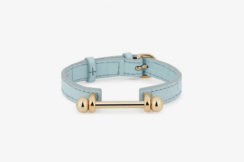 Blue Strathberry Music Bar Croc-Embossed Leather Bracelet | UK YRMS-16957