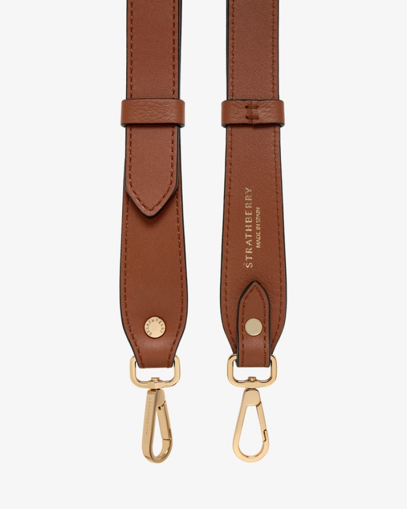 Brown Strathberry Adjustable Leather Bag Strap | UK KRDJ-08769