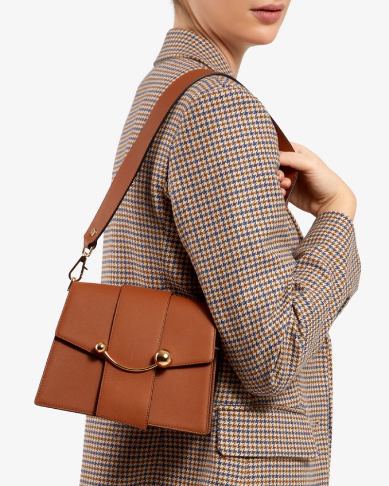 Brown Strathberry Box Crescent Crossbody Bag | UK ZEKN-65082