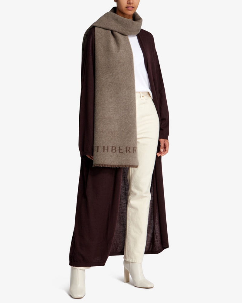 Brown Strathberry Cashmere Wool Logo Scarf | UK VKGR-79650