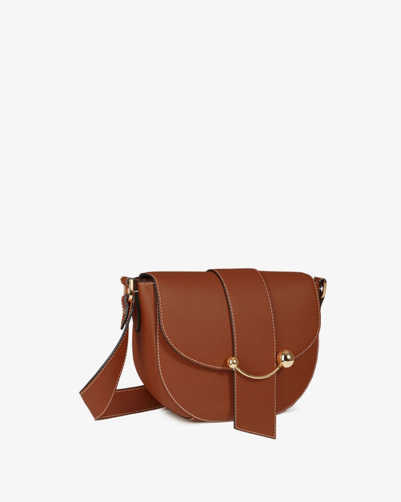 Brown Strathberry Crescent Satchel With Stitch Shoulder Bag | UK QIYZ-47236