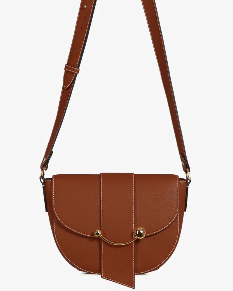 Brown Strathberry Crescent Satchel With Stitch Shoulder Bag | UK QIYZ-47236