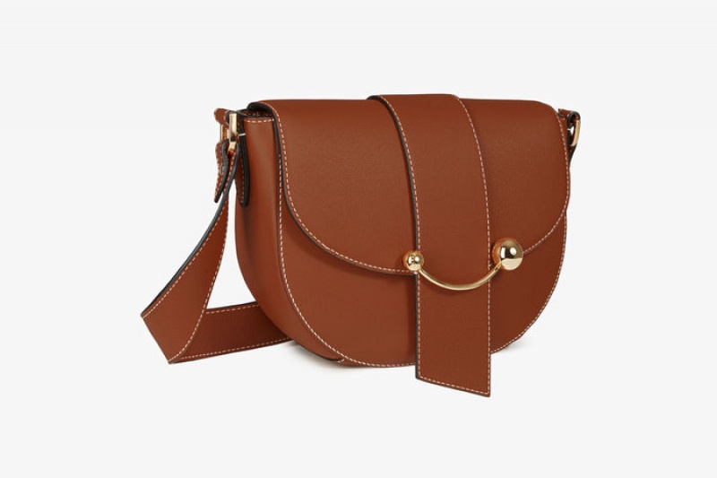 Brown Strathberry Crescent Satchel With Stitch Shoulder Bag | UK QIYZ-47236