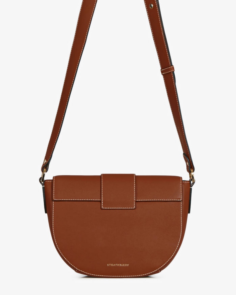 Brown Strathberry Crescent Satchel With Stitch Crossbody Bag | UK UQNO-61783