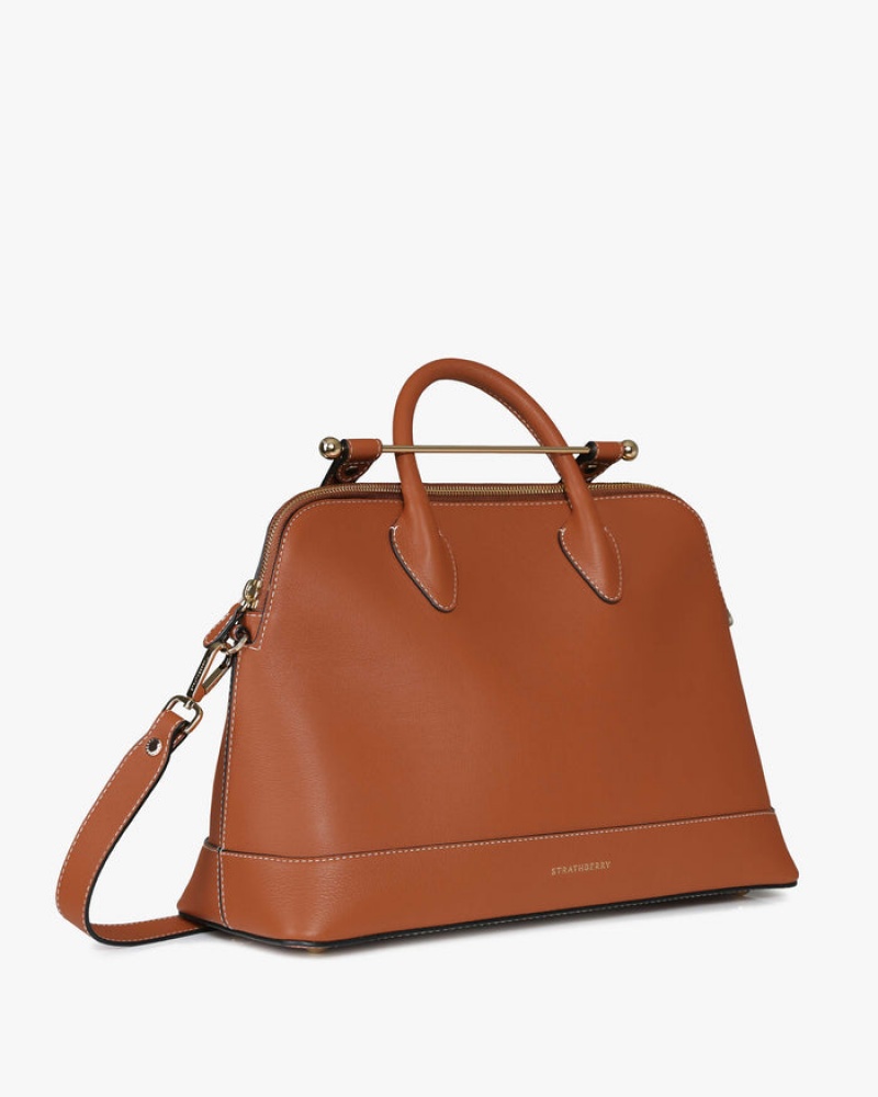 Brown Strathberry Dome Midi With Stitch Top Handle Bag | UK CMKJ-03124