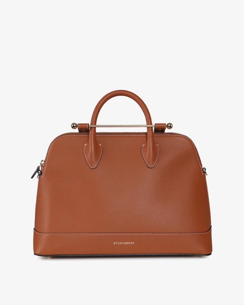 Brown Strathberry Dome Midi With Stitch Top Handle Bag | UK CMKJ-03124