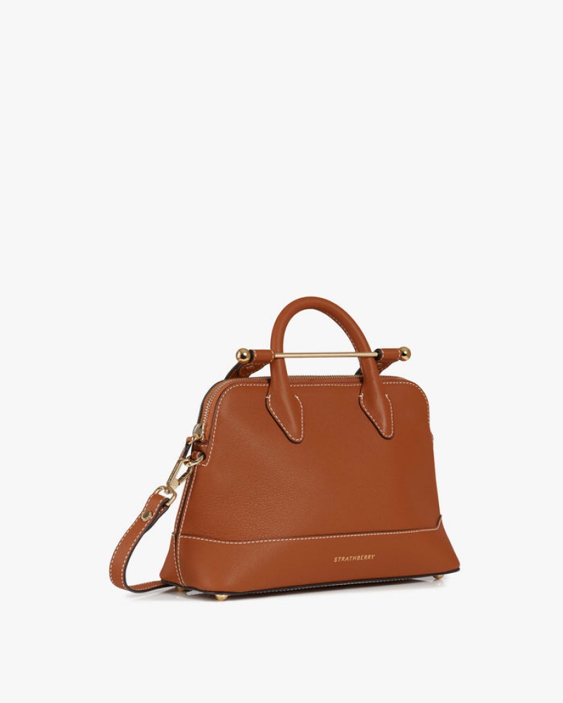 Brown Strathberry Dome Mini With Stitch Top Handle Bag | UK FYWK-95463