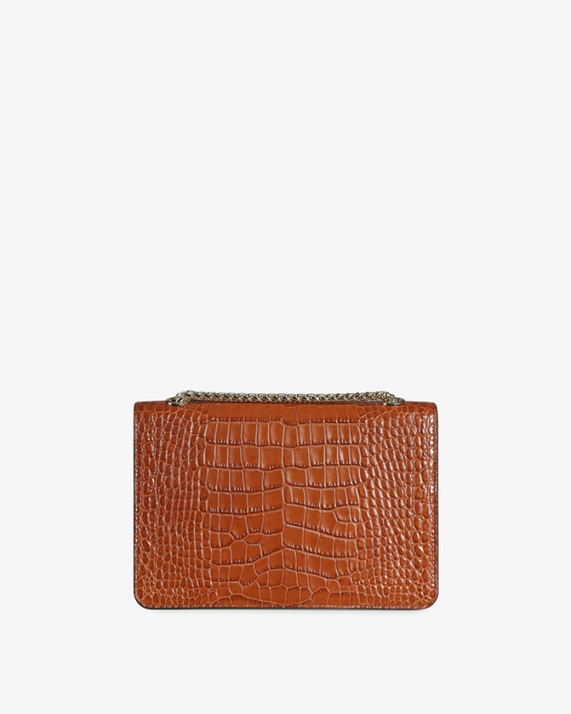 Brown Strathberry East/West Croc-Embossed Leather Shoulder Bag | UK GJSL-86973