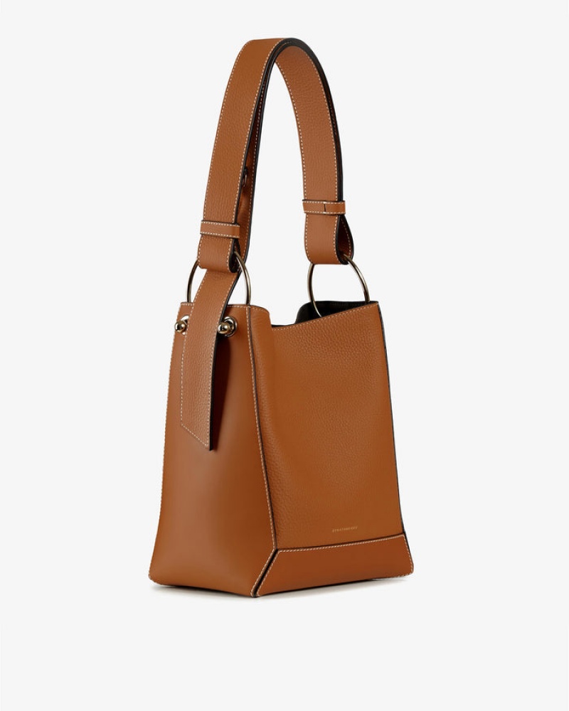 Brown Strathberry Lana Midi Bucket With Stitch Shoulder Bag | UK OHJK-43275