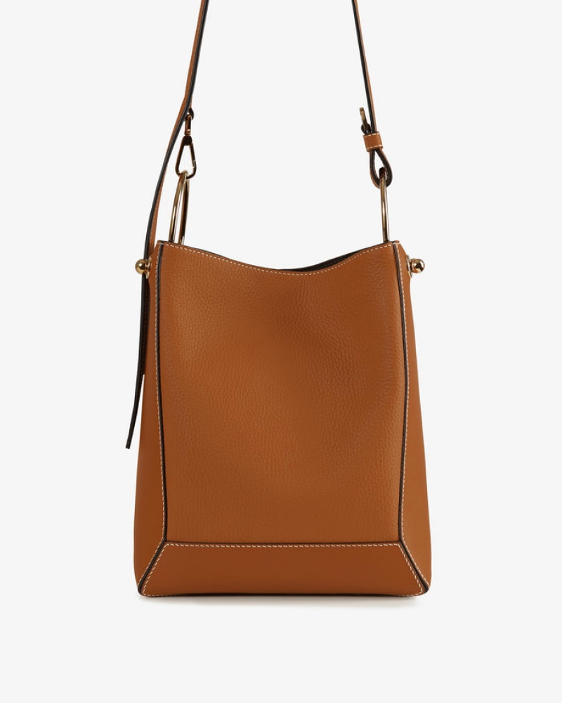 Brown Strathberry Lana Midi Bucket With Stitch Shoulder Bag | UK OHJK-43275