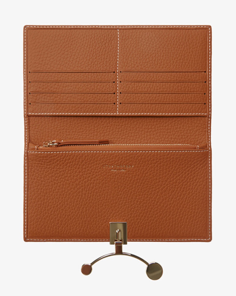 Brown Strathberry Large Crescent With Stitch Wallet | UK MREU-25476