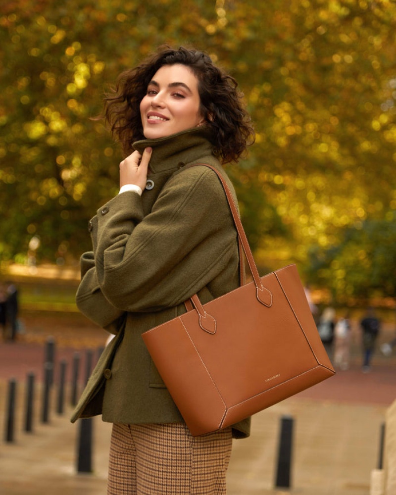 Brown Strathberry Mosaic Shopper With Stitch Shoulder Bag | UK LAUR-50983