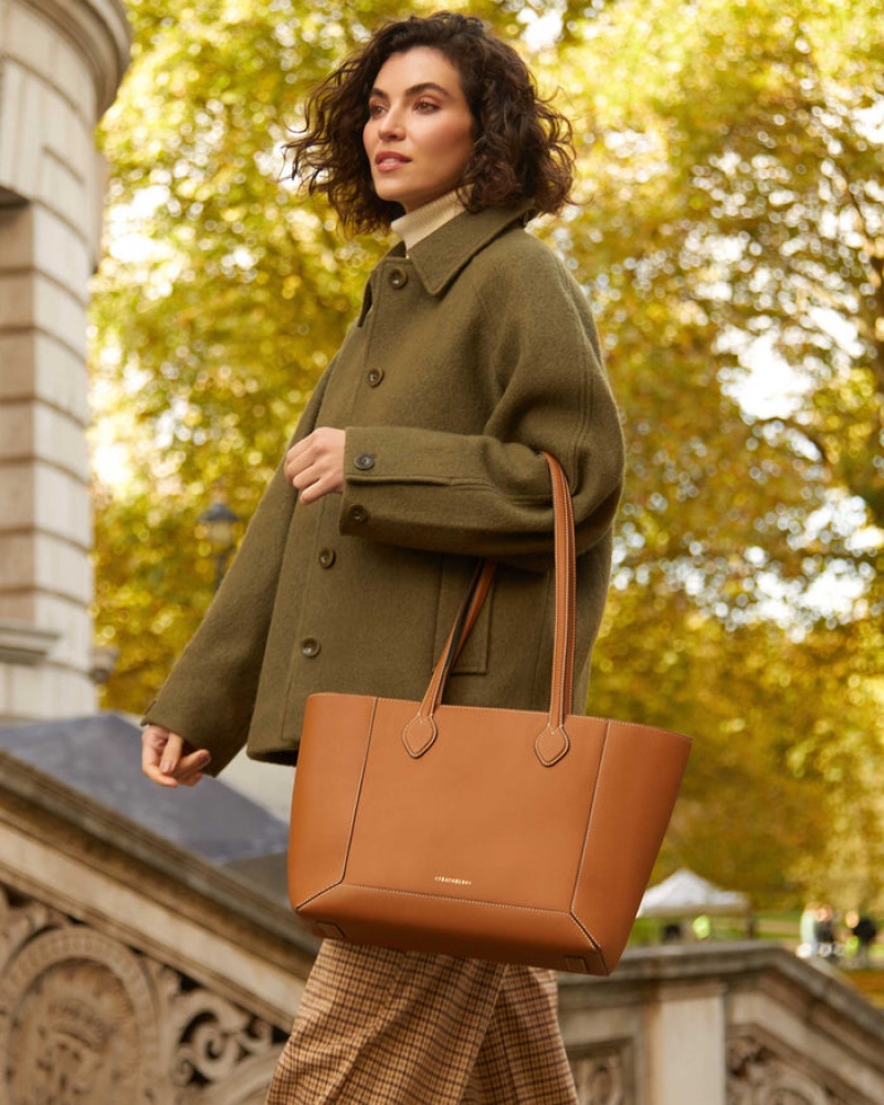 Brown Strathberry Mosaic Shopper With Stitch Shoulder Bag | UK LAUR-50983