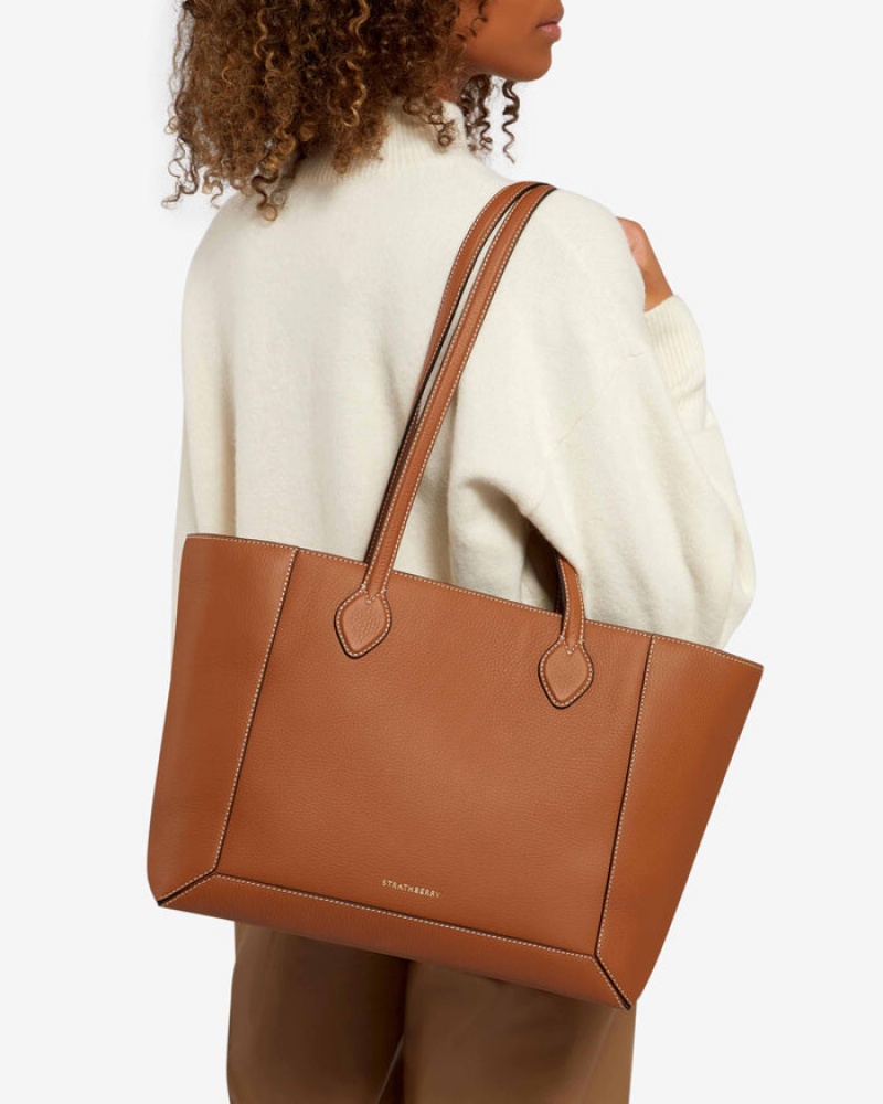 Brown Strathberry Mosaic Shopper With Stitch Shoulder Bag | UK LAUR-50983