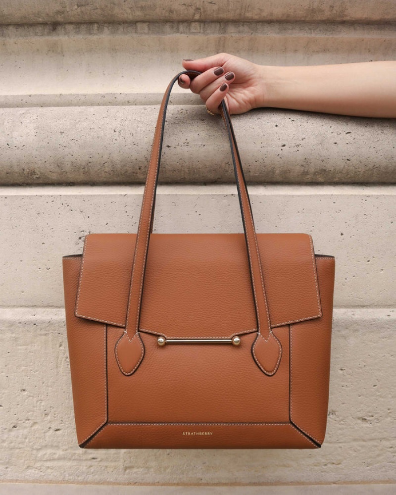 Brown Strathberry Mosaic Tote With Stitch Shoulder Bag | UK HGCA-83014