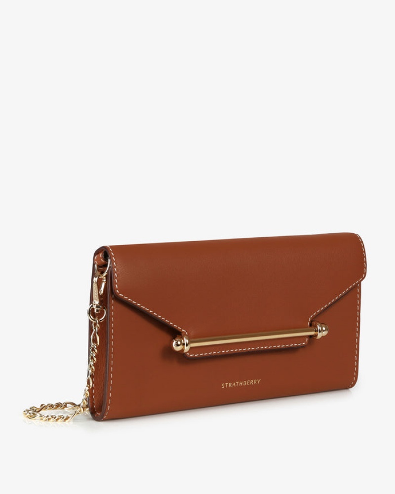 Brown Strathberry Multrees Chain Wallet With Stitch Clutch Bag | UK WVLK-32860