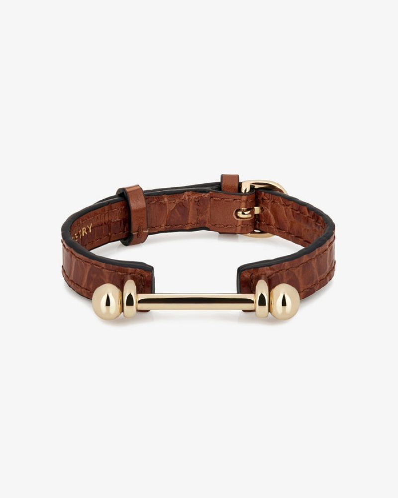 Brown Strathberry Music Bar Croc-Embossed Leather Bracelet | UK ELCG-57198