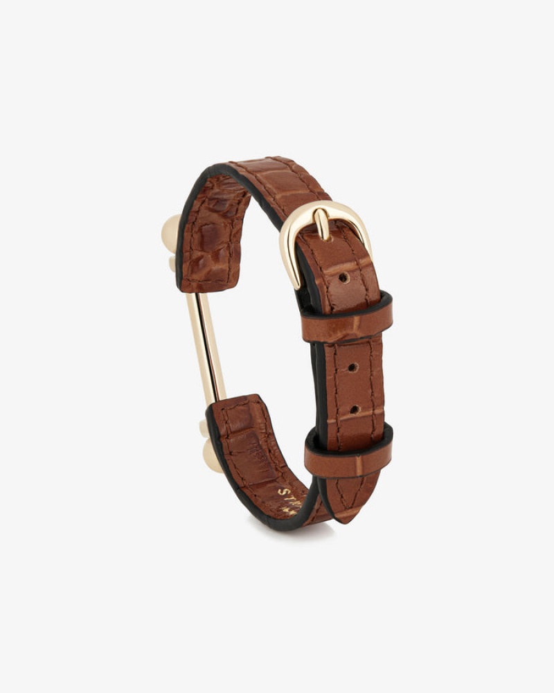 Brown Strathberry Music Bar Croc-Embossed Leather Bracelet | UK ELCG-57198