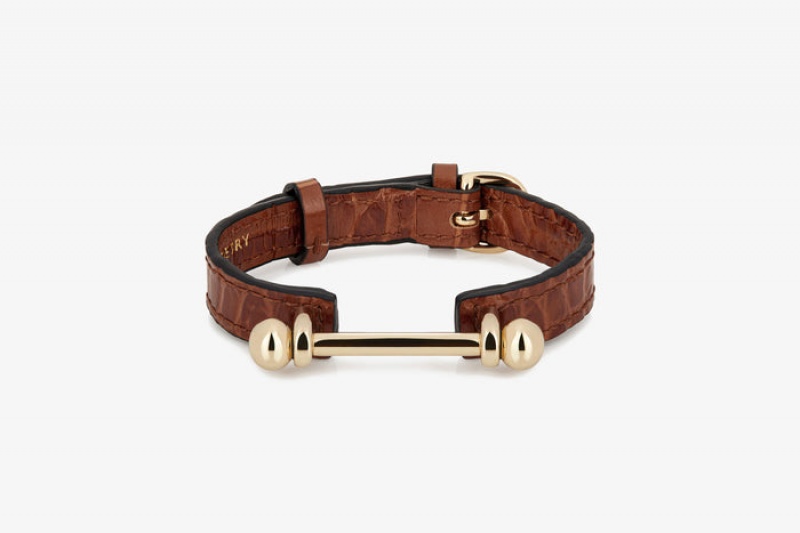 Brown Strathberry Music Bar Croc-Embossed Leather Bracelet | UK ELCG-57198