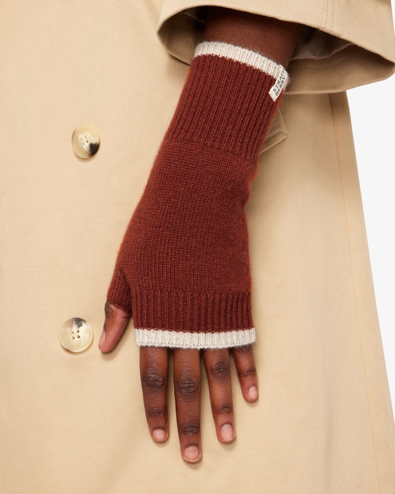 Brown Strathberry Pure Cashmere Fingerless Gloves | UK SPYH-45396