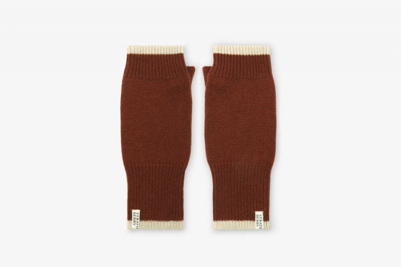 Brown Strathberry Pure Cashmere Fingerless Gloves | UK SPYH-45396