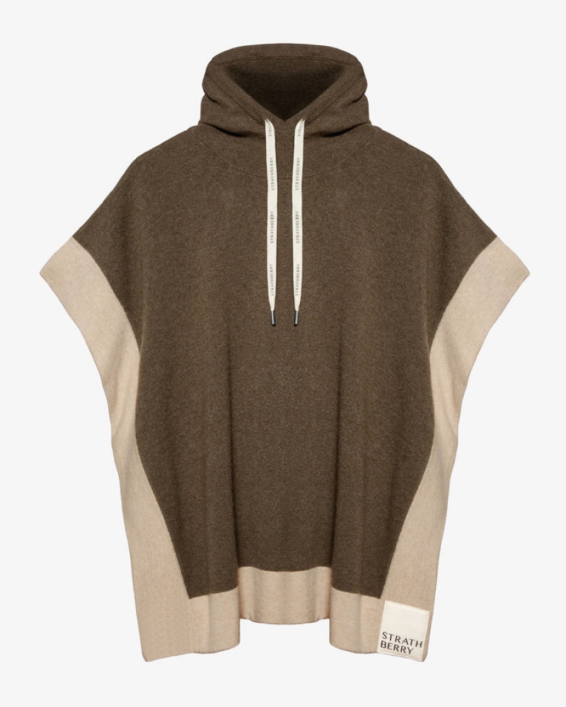 Brown Strathberry Pure Cashmere Relaxed Hood Poncho | UK JBWC-65431