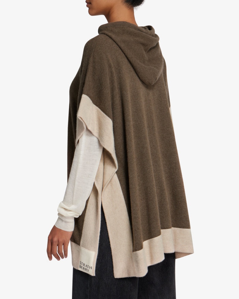 Brown Strathberry Pure Cashmere Relaxed Hood Poncho | UK JBWC-65431