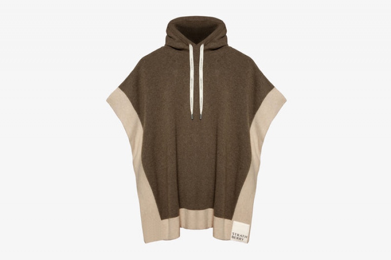 Brown Strathberry Pure Cashmere Relaxed Hood Poncho | UK JBWC-65431